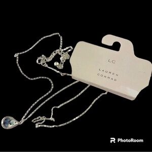 LC Lauren Conrad Necklace Long Silver Tone Teardrop Pendant NWT